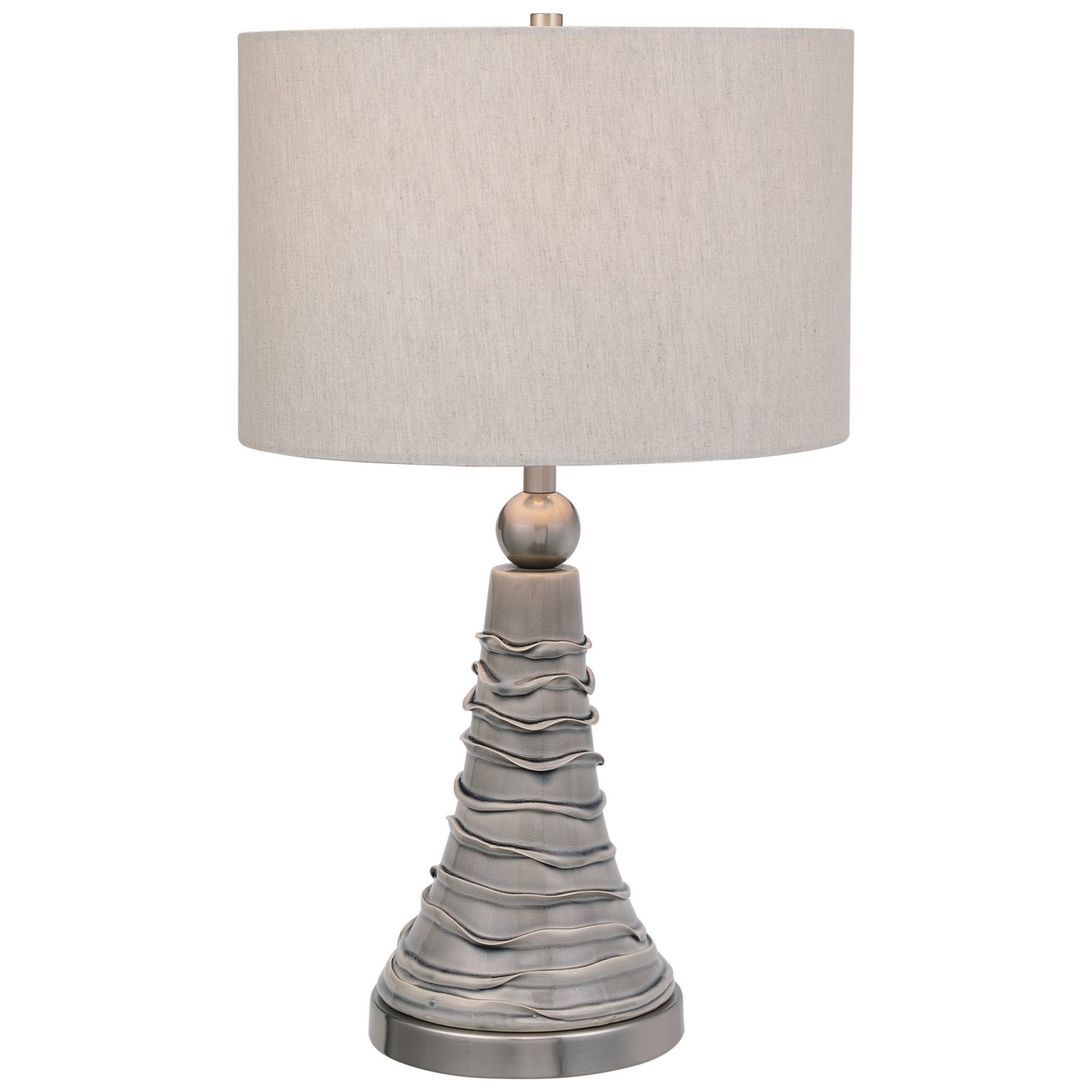 Ceramic Flared Pedestal Table Lamp With Wavy Pattern, Gray- Saltoro Sherpi