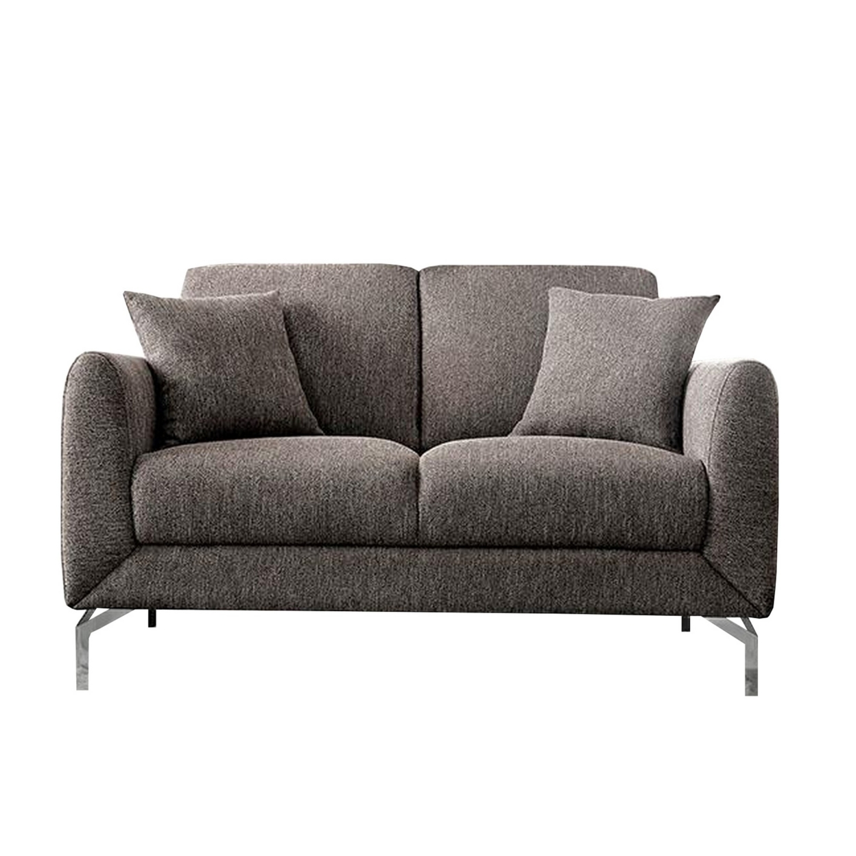 54 Inches Loveseat With Fabric Padded Seat And Metal Legs, Gray- Saltoro Sherpi