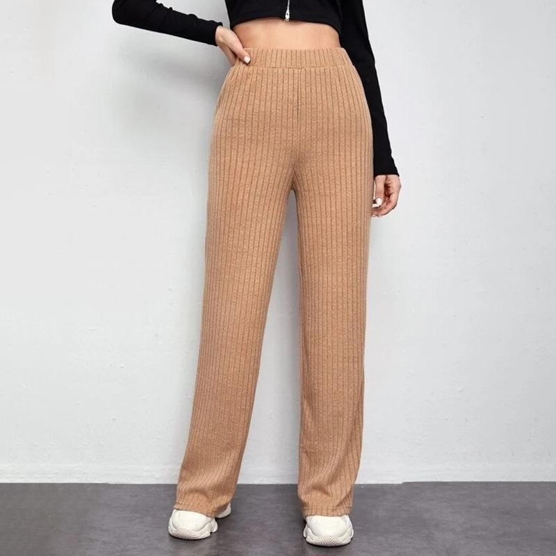 Casual Trousers High Waist Knitted Wide-leg Pants - Xs