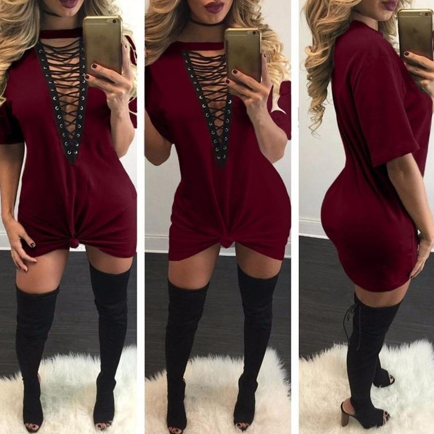 Lace Up Plunging Crisscross Dress - Red, S
