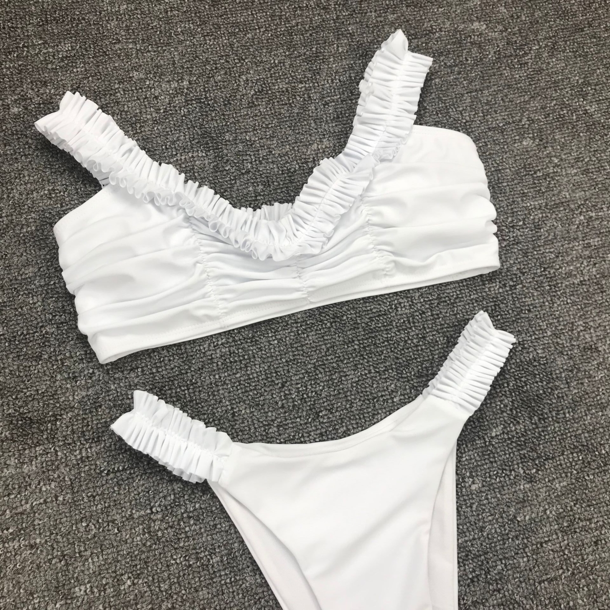 Sexy Ruffle Solid Bikini Set Swimsuit Swimwear - Xs