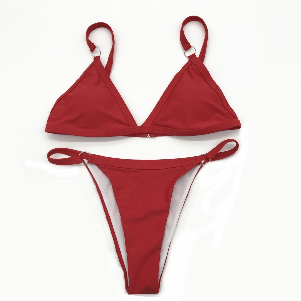 Split Swimsuit Pure Color Good Quality Bikini Set Swimsuit Swimwear - Red, S