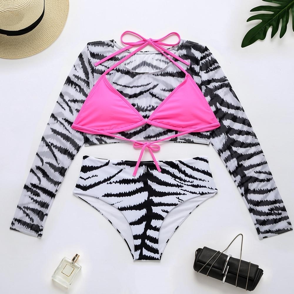Three-piece Leopard Print Split Swimsuit Bikini Set Swimsuit Swimwear - L