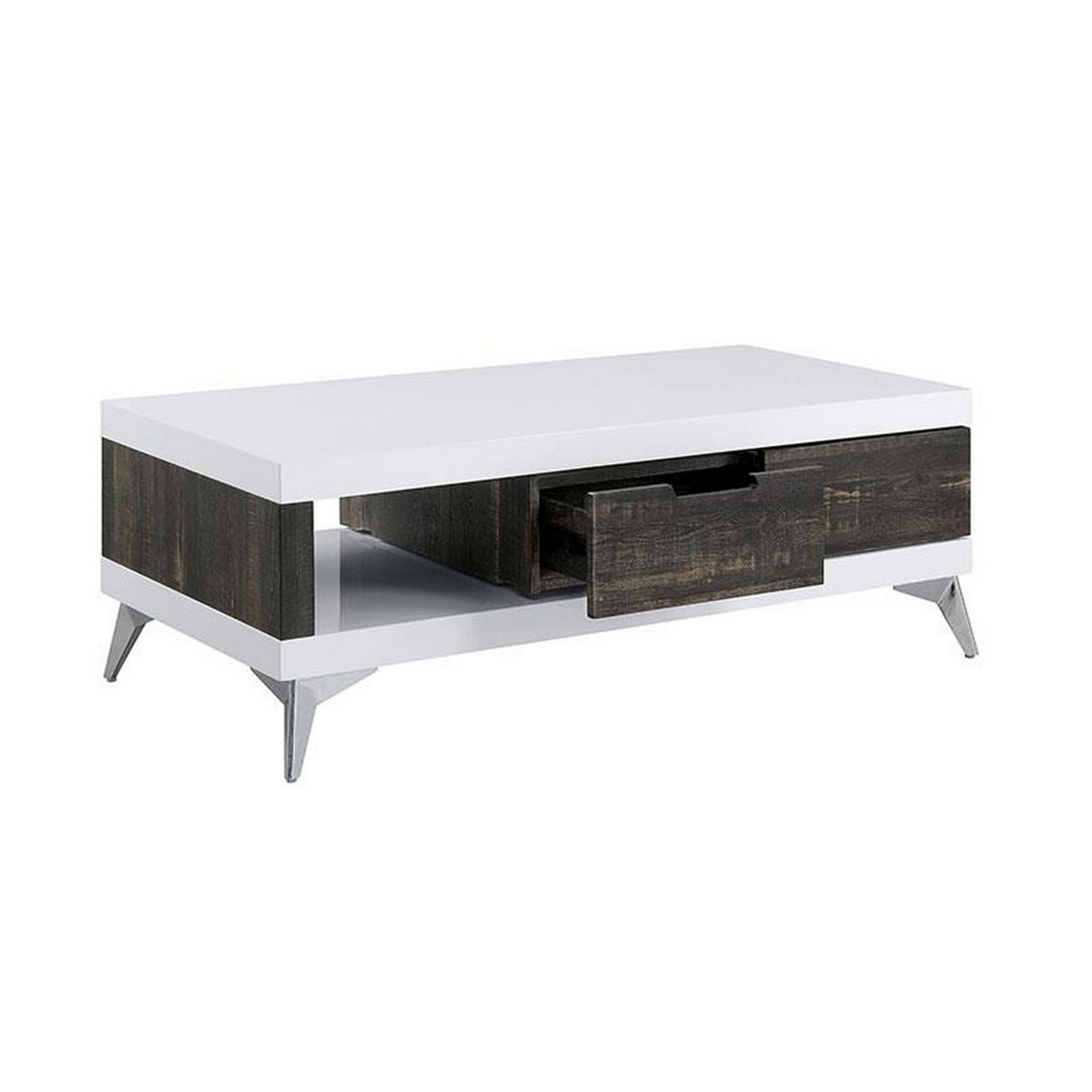 Two Tone Coffee Table With Open Shelf, White And Brown- Saltoro Sherpi