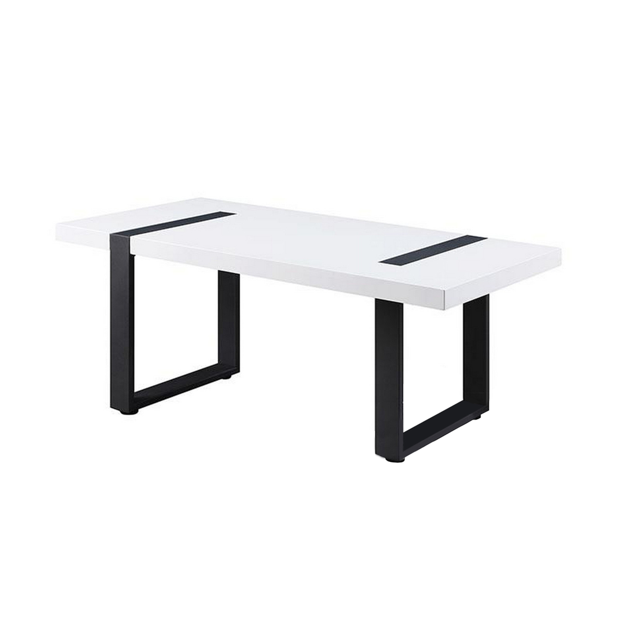 Two Tone Modern Coffee Table With Metal Legs, White And Black- Saltoro Sherpi