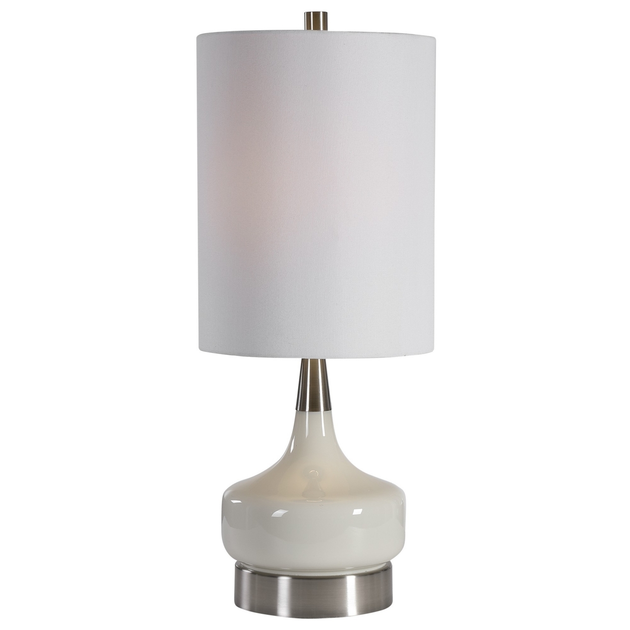 Pot Bellied Shape Glass Table Lamp with 3 Way Switch, White- Saltoro Sherpi