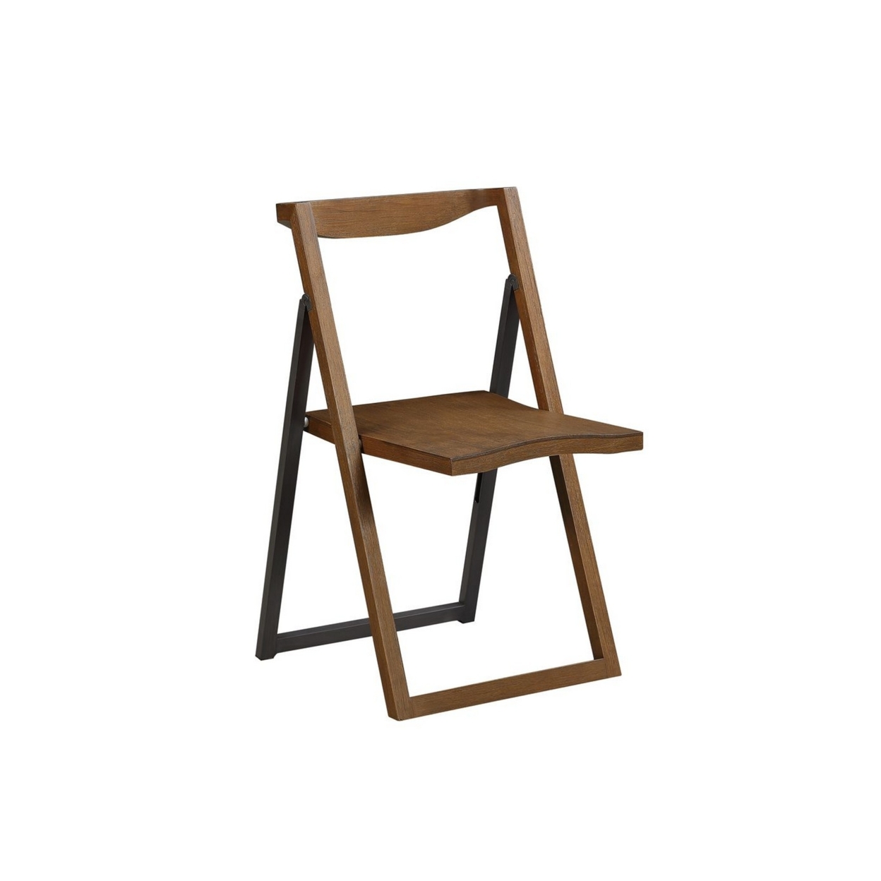 Curved Trim Panel Back Foldable Chair, Set Of 2, Brown- Saltoro Sherpi