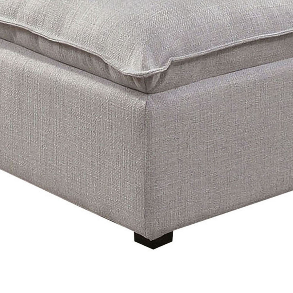 Fabric Upholstered Ottoman With Pillow Top Seat And Welt Trim, Gray- Saltoro Sherpi