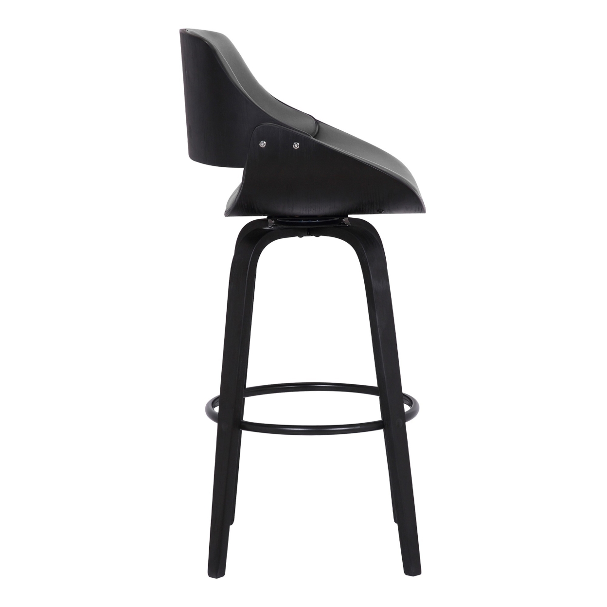 30 Inch Leatherette And Wooden Swivel Barstool, Black And Gray- Saltoro Sherpi