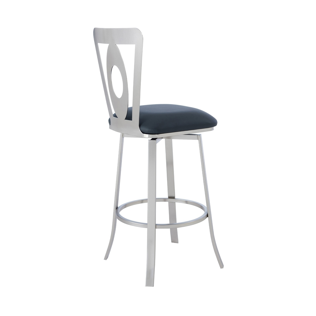 30 Inches Leatherette Barstool With Oval Cut Out, Silver- Saltoro Sherpi