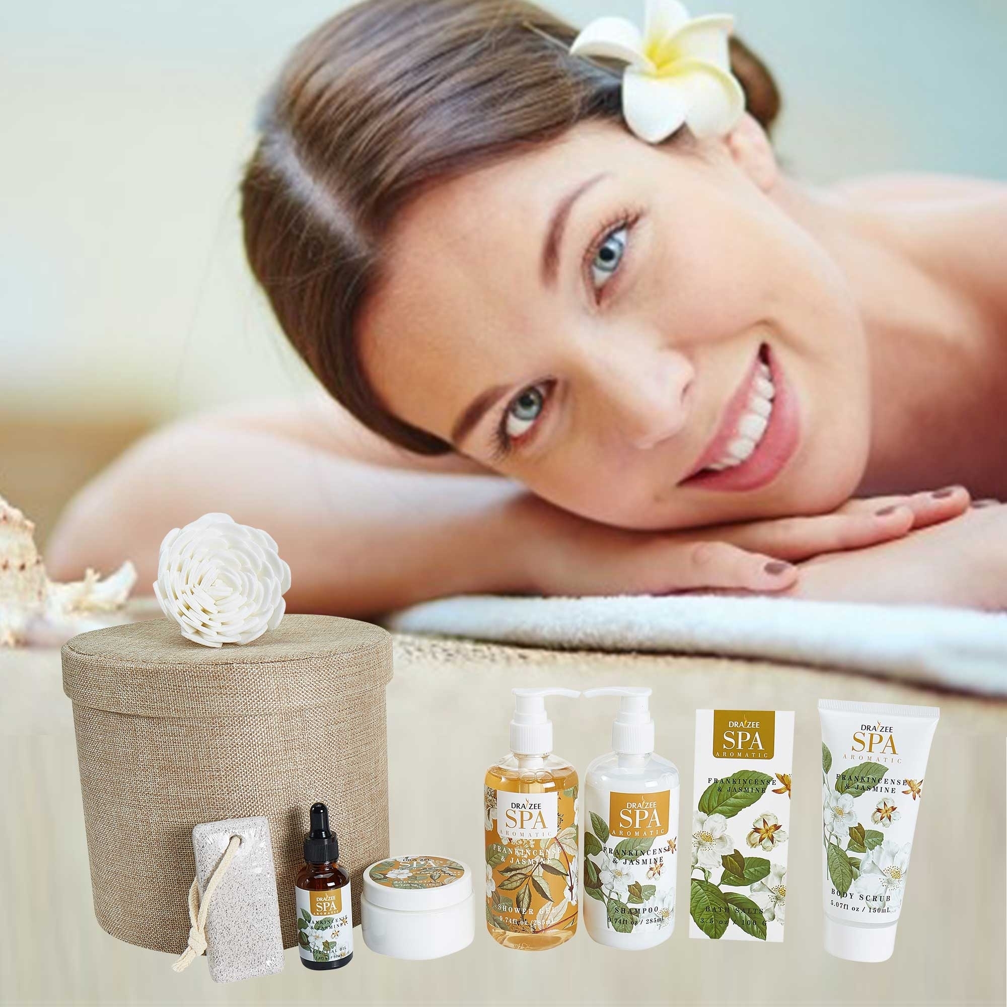 Draizee 8 Pieces Luxury Skin Care Bath Gift Set For Women W/ Refreshing Princess Flower Fragrance Includes Shower Gel, Shampoo, Body Scrub