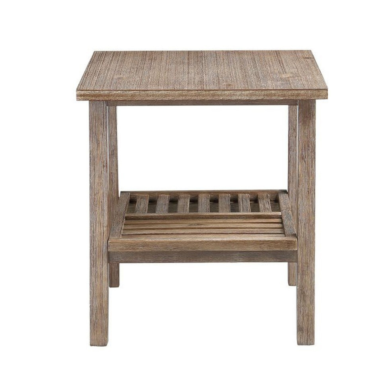 Farmhouse Wooden End Table With Slatted Bottom Shelf, Rustic Brown- Saltoro Sherpi