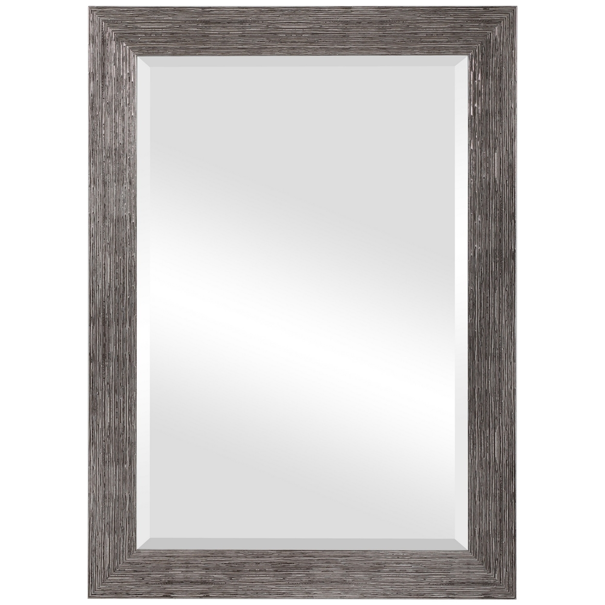 26 Inch Textured Wooden Frame Mirror, Silver And White- Saltoro Sherpi