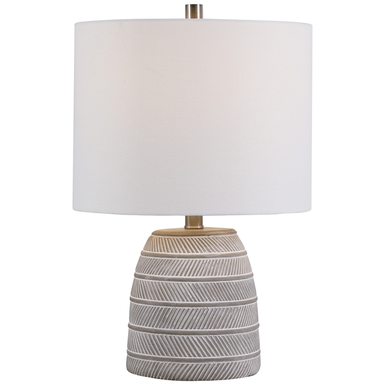 Concrete Bellied Shape Table Lamp with Textured Lines, Gray- Saltoro Sherpi