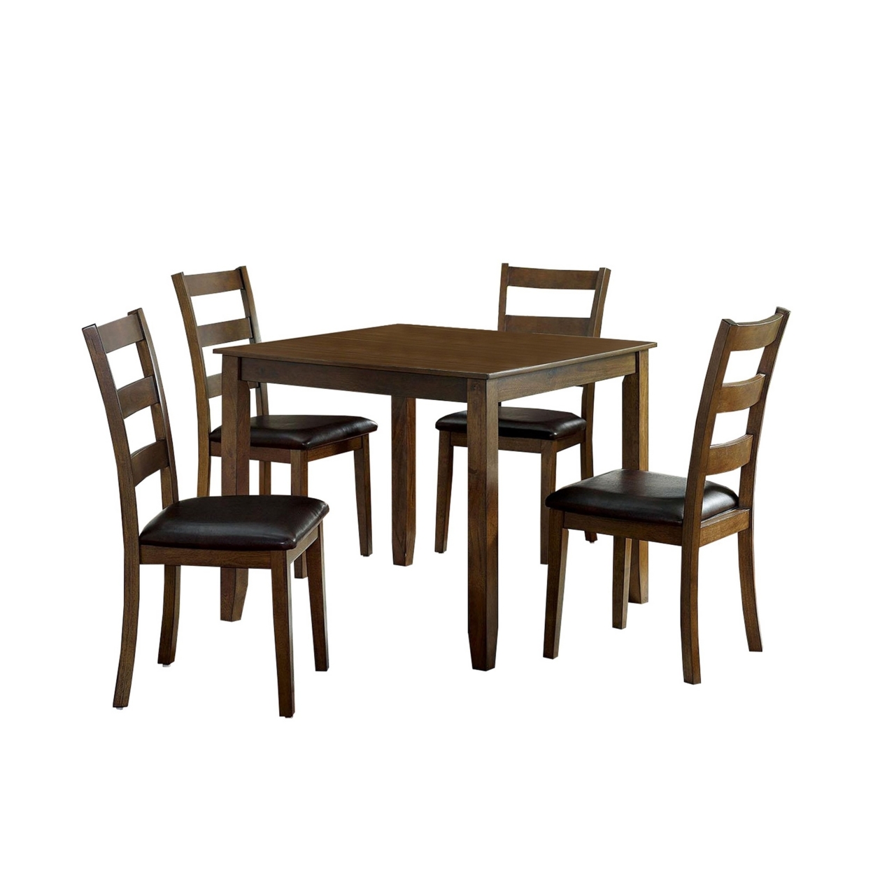 5 Piece Dining Table Set With Leatherette Seating, Brown- Saltoro Sherpi
