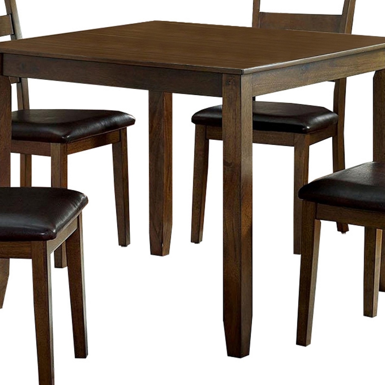 5 Piece Dining Table Set With Leatherette Seating, Brown- Saltoro Sherpi