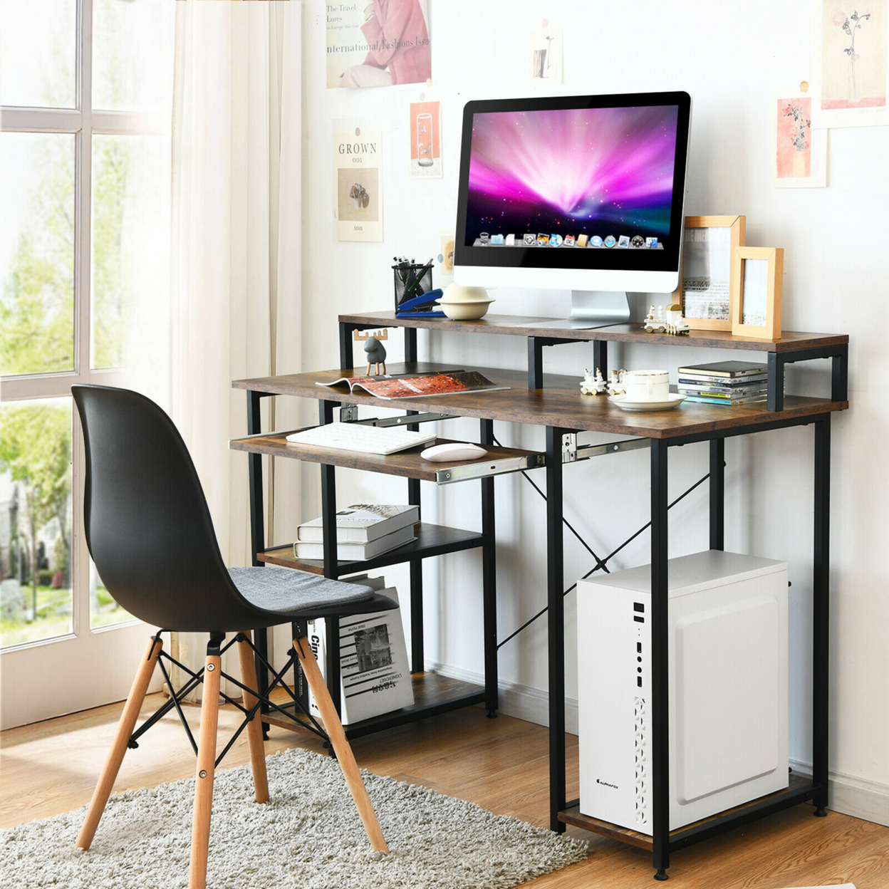 47'' Computer Desk Writing Study Table W/ Keyboard Tray & Monitor Stand
