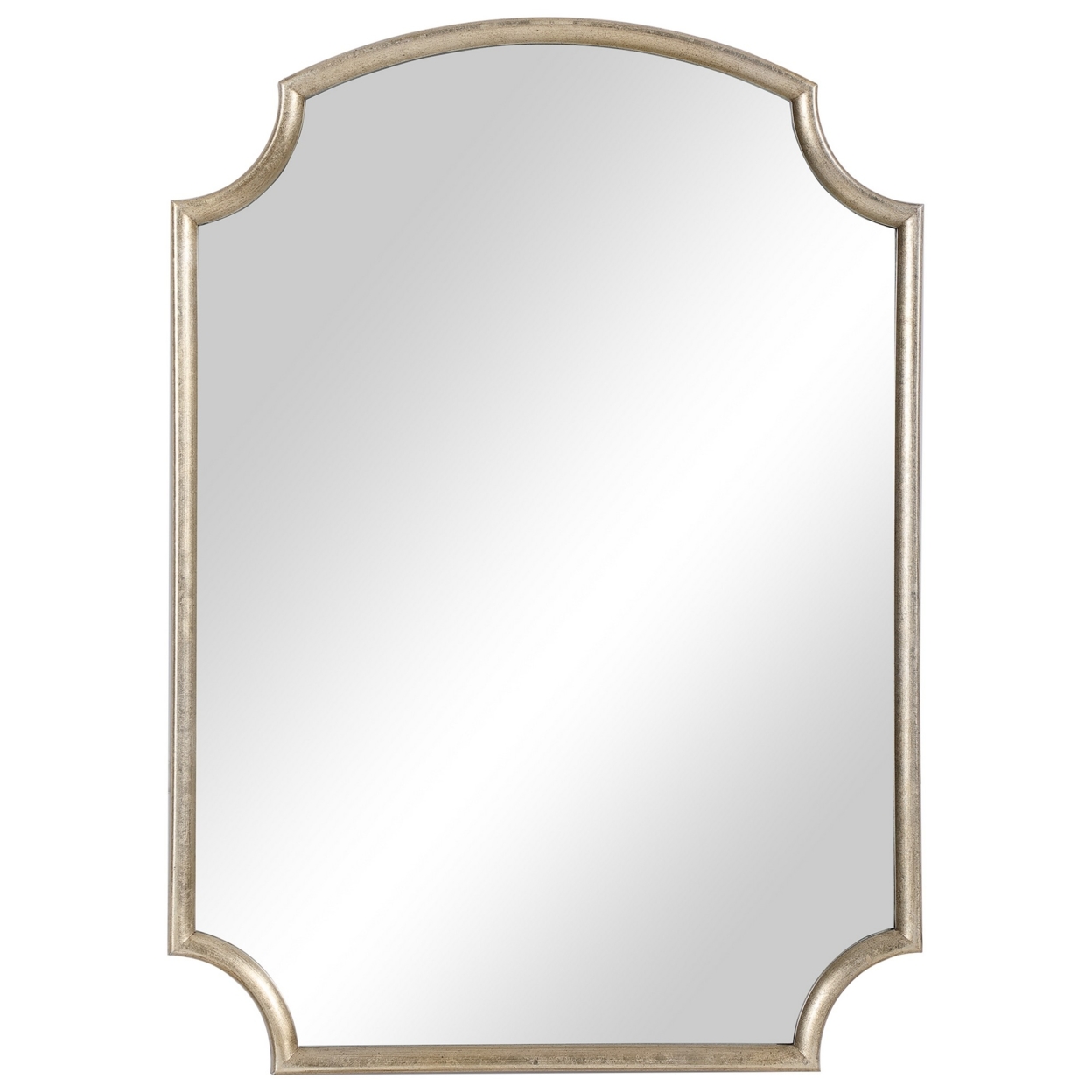 28 Inches Arched Top Accent Mirror With Concave Corners, Gold- Saltoro Sherpi