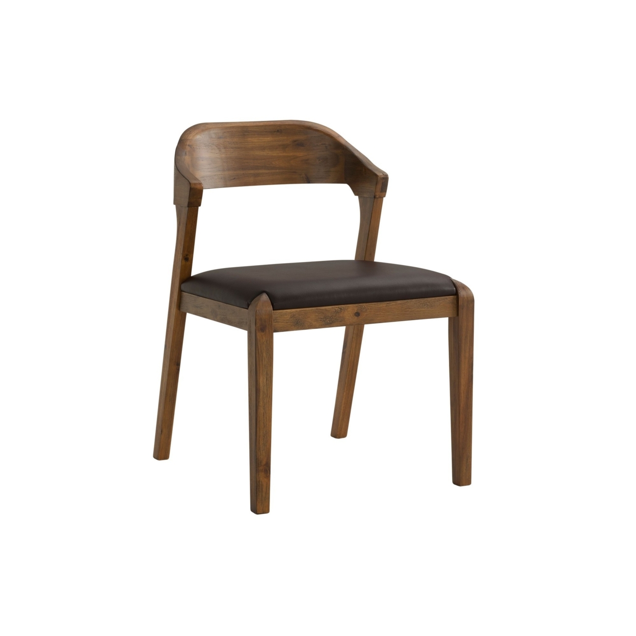 Curved Panel Back Dining Chair With Leatherette Seat, Brown- Saltoro Sherpi