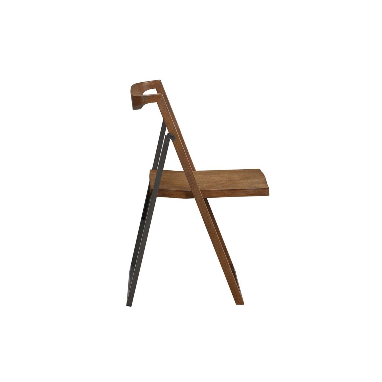 Curved Trim Panel Back Foldable Chair, Set Of 2, Brown- Saltoro Sherpi