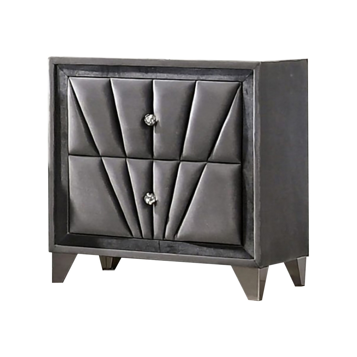 2 Drawer Fabric Frame Nightstand With Tufted Accent, Gray- Saltoro Sherpi