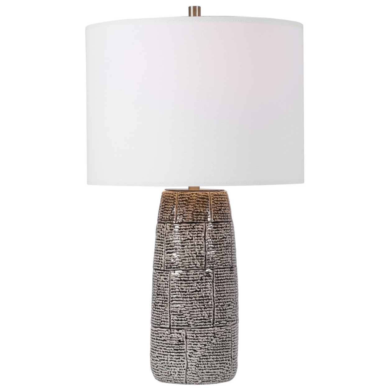 Ceramic Vase Shape Table Lamp With Brick Pattern, Gray- Saltoro Sherpi