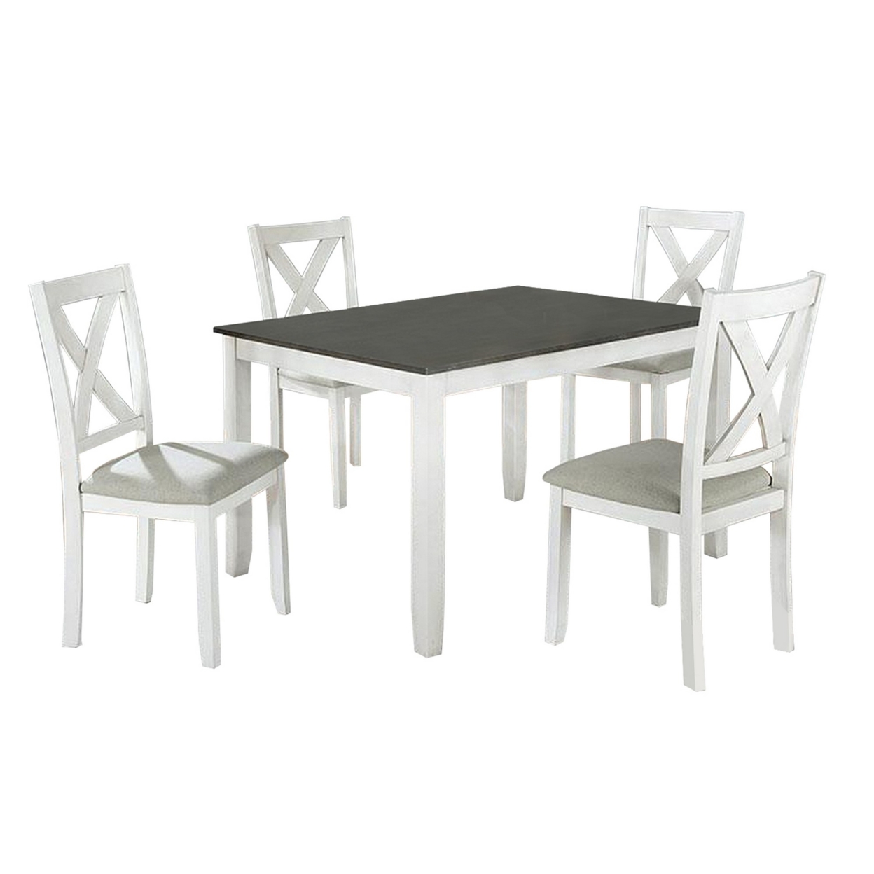 5 Piece Dining Table Set With Padded Seat And X Back, White- Saltoro Sherpi