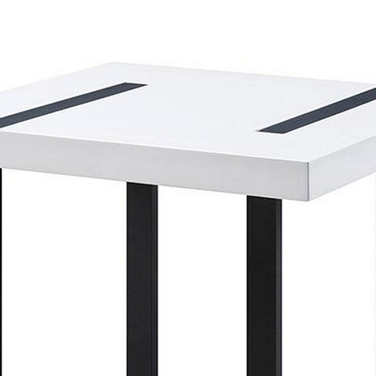 Two Tone Modern End Table With Metal Legs, White And Black- Saltoro Sherpi