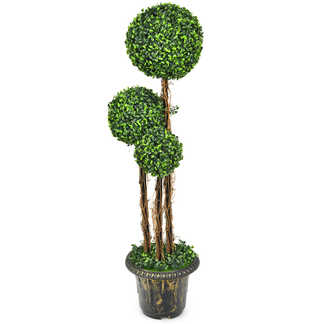 4 Ft Artificial Topiary Tree Fake Triple Ball Plant Home Office Decoration