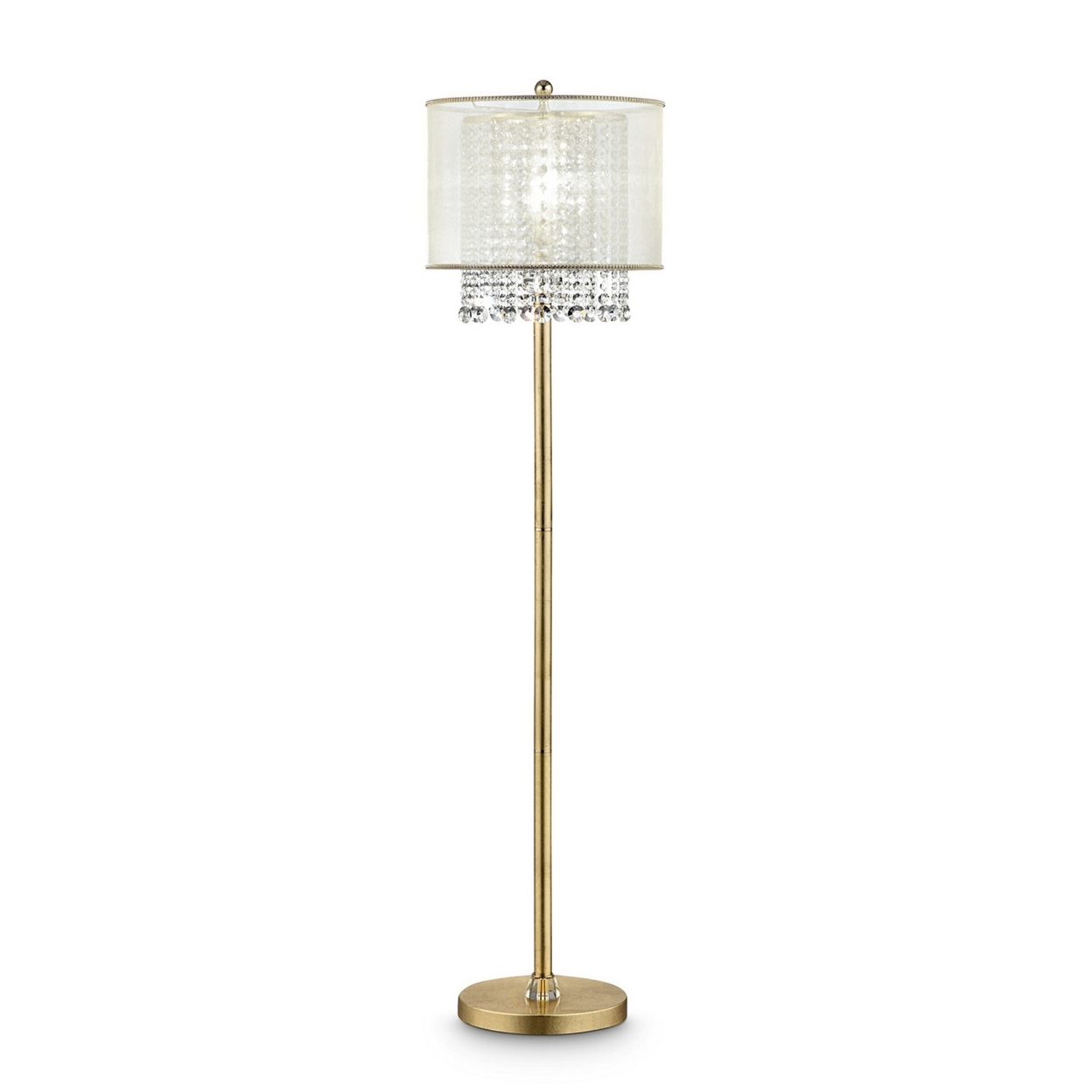 Floor Lamp With Hanging Crystal Accents, White And Gold- Saltoro Sherpi