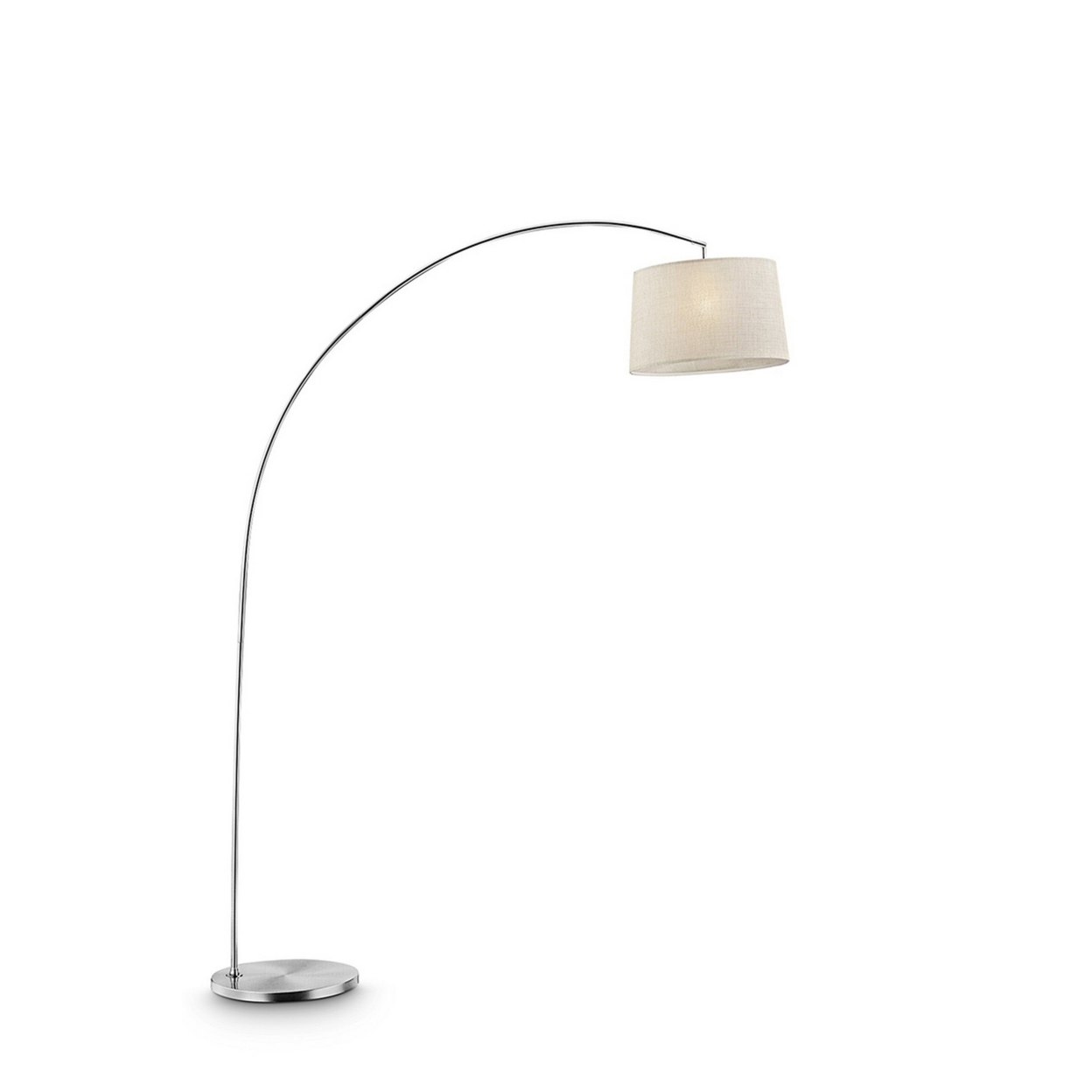 Floor Lamp With Arched Metal Body, Silver And Beige- Saltoro Sherpi