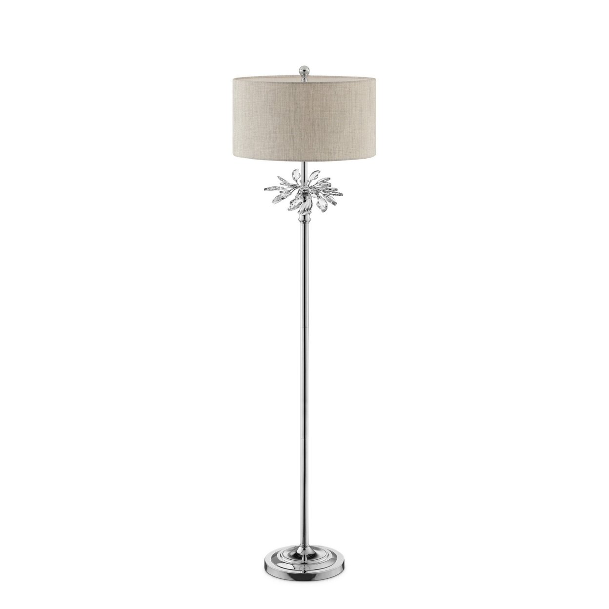 Floor Lamp With Starburst Crystal Accent, Gray And Silver- Saltoro Sherpi
