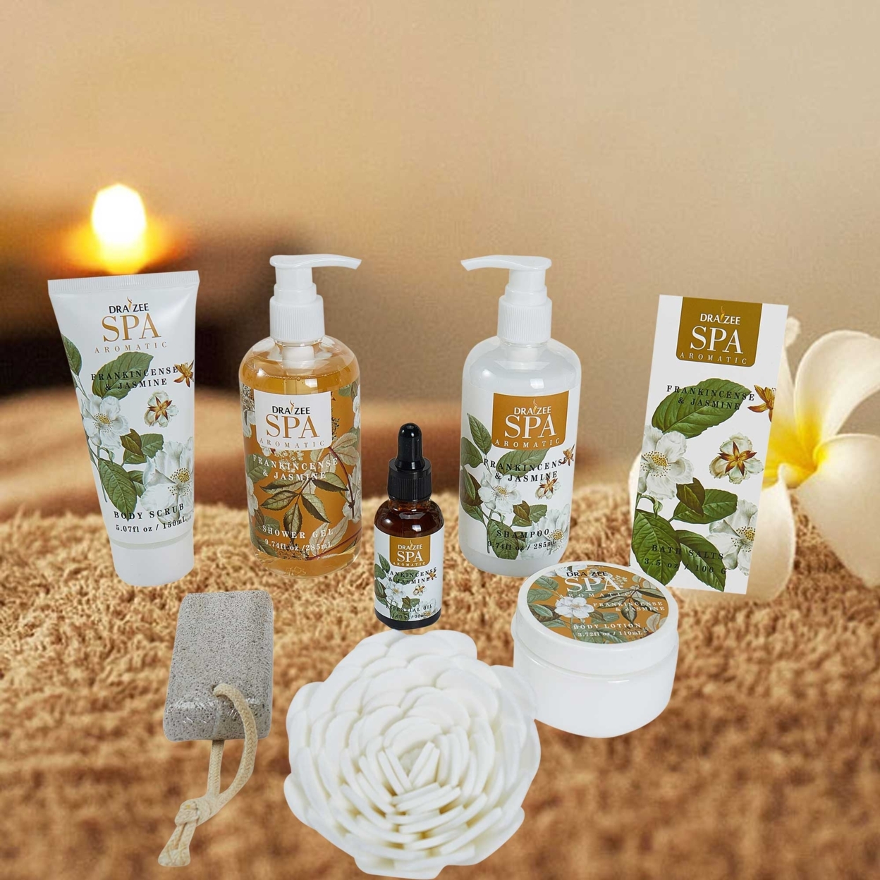 (2 Set)Draizee Bath Gift Set For Girls Women W/ Princess Flower Fragrance 8 Pieces Skin Care Set - Shower Gel Shampoo Body Scrub Body Lotion