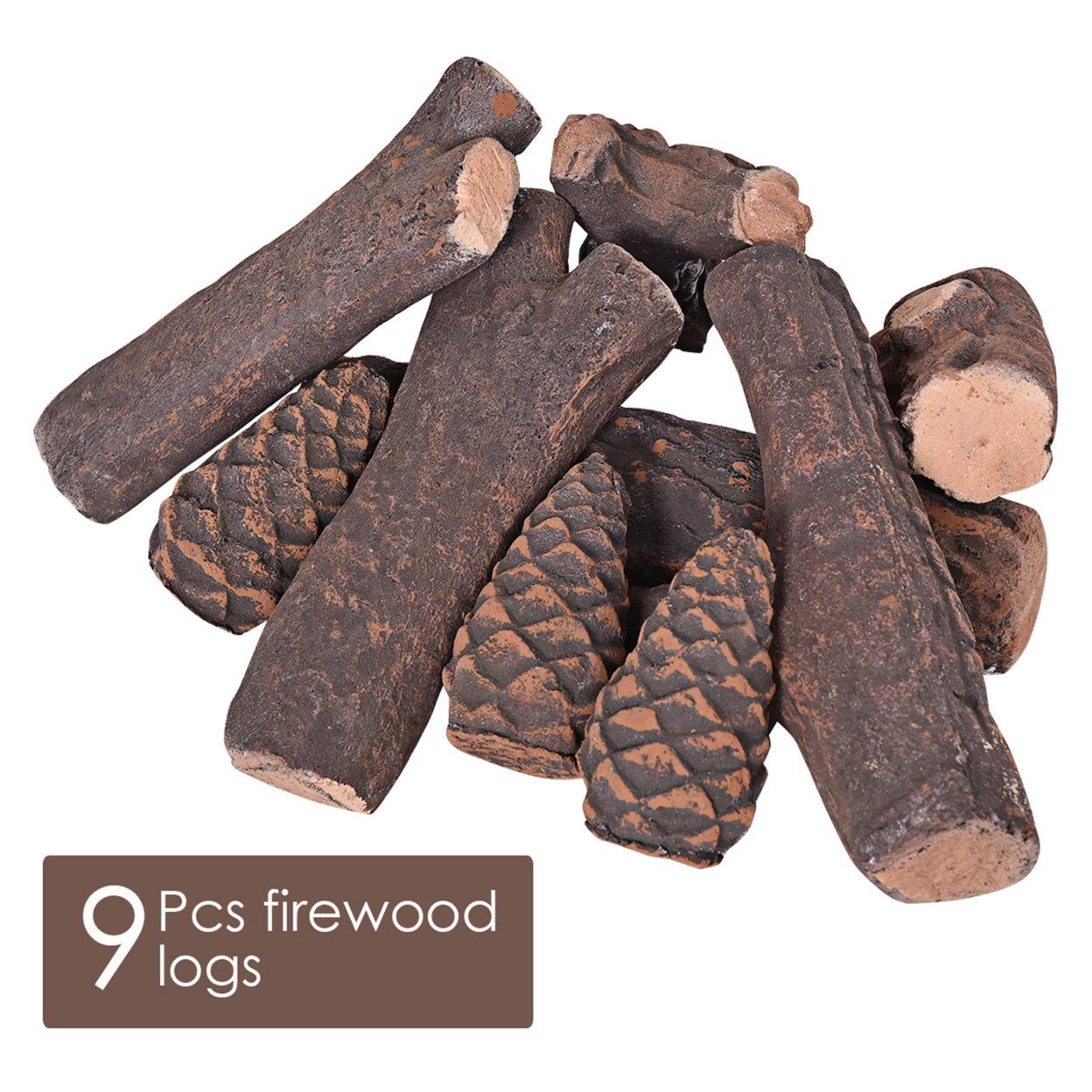 9 Pieces Gas Fireplace Log Set Ceramic Wood Logs Indoor Outdoor Use