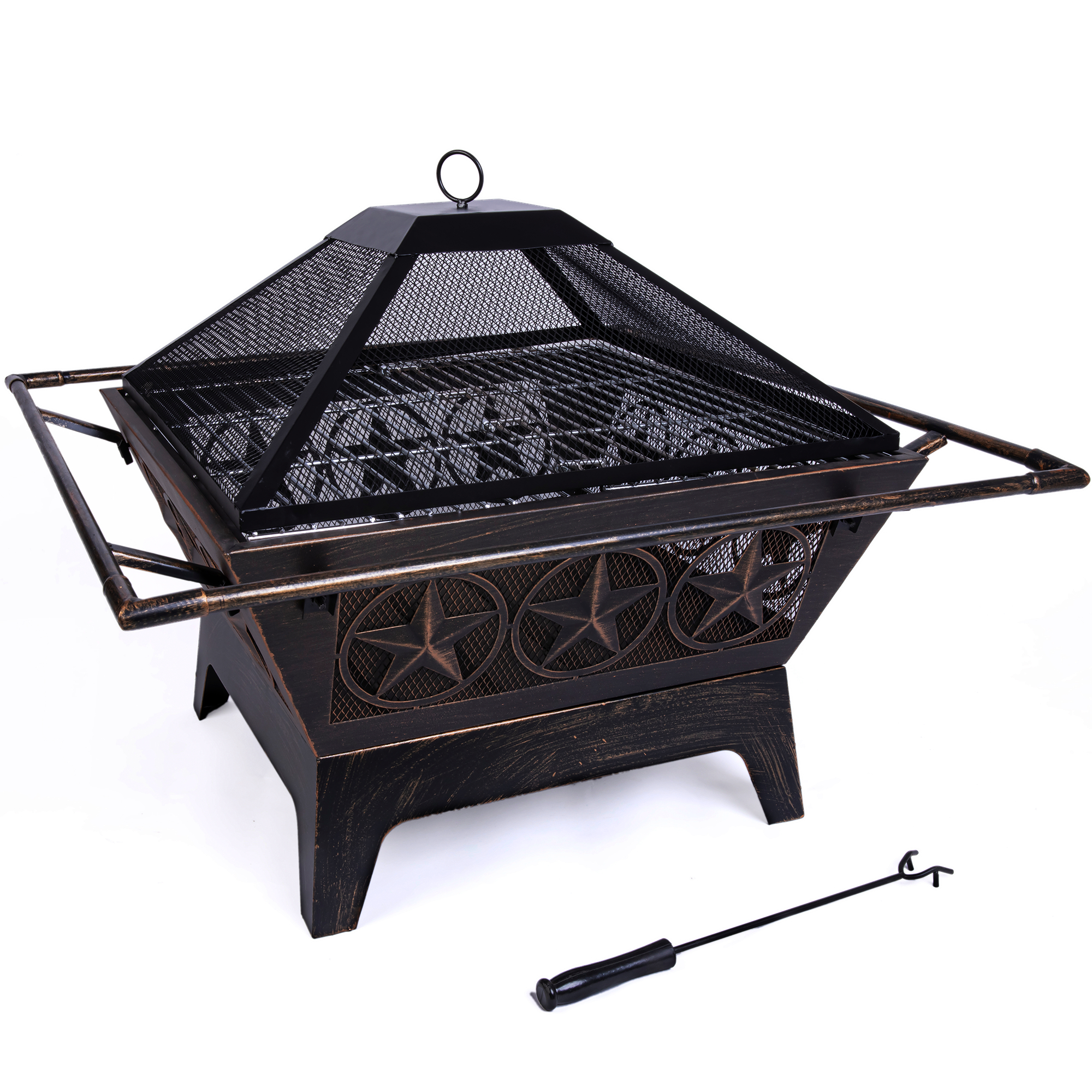 Project One Galaxy Heavy-Duty Fire Pit - 32 Inch Steel Large Square Wood Burning Patio or Backyard Firepit - Weighs 30 Pounds - Cooking Gril
