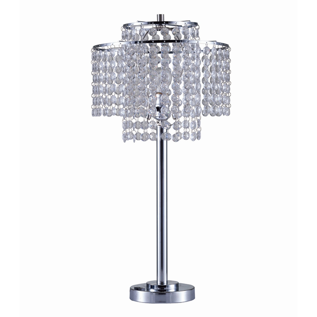 Metal Table Lamp With Hanging Acrylic Beads And USB Plugin, Silver- Saltoro Sherpi