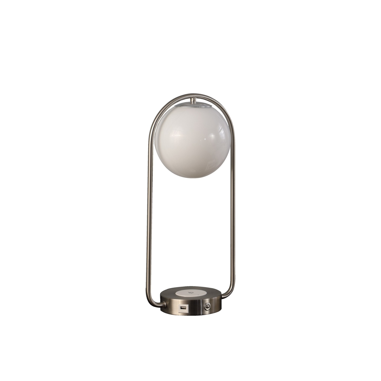 Table Lamp With Curved Open Frame And Hanging Globe Shade, Silver- Saltoro Sherpi