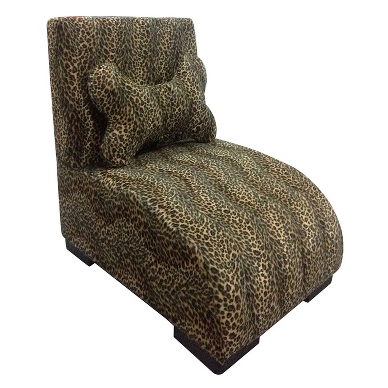 Pet Furniture With Leopard Print Fabric And Block Feet, Black And Yellow- Saltoro Sherpi