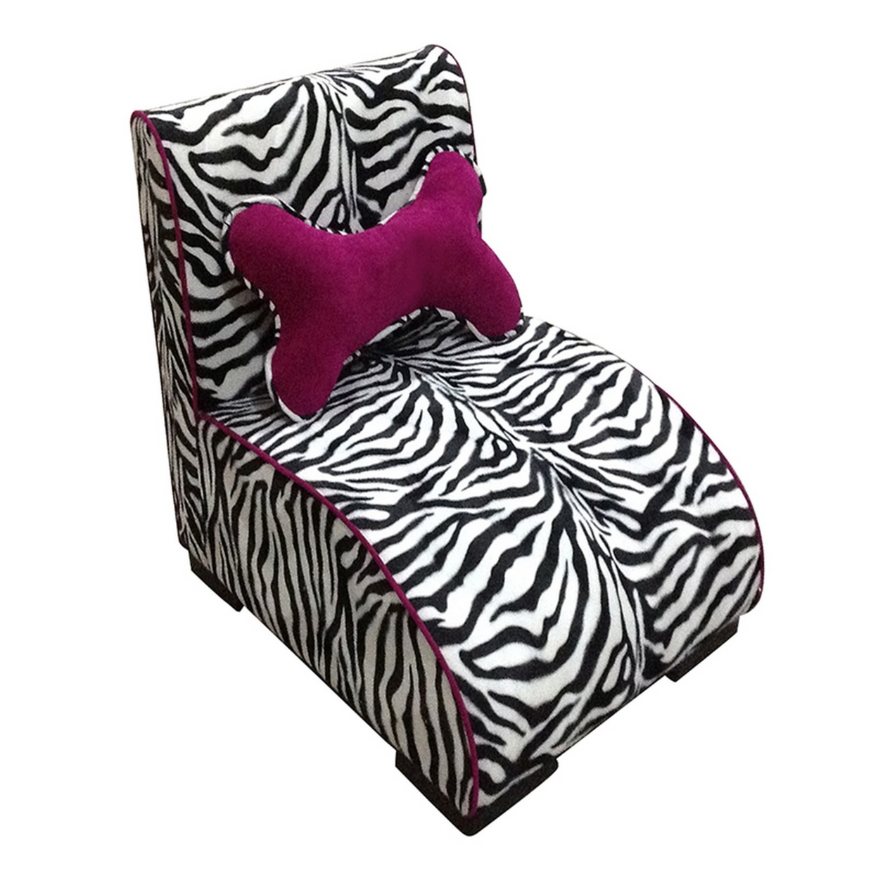 Pet Furniture With Zebra Print Fabric And Block Feet, Black And White- Saltoro Sherpi