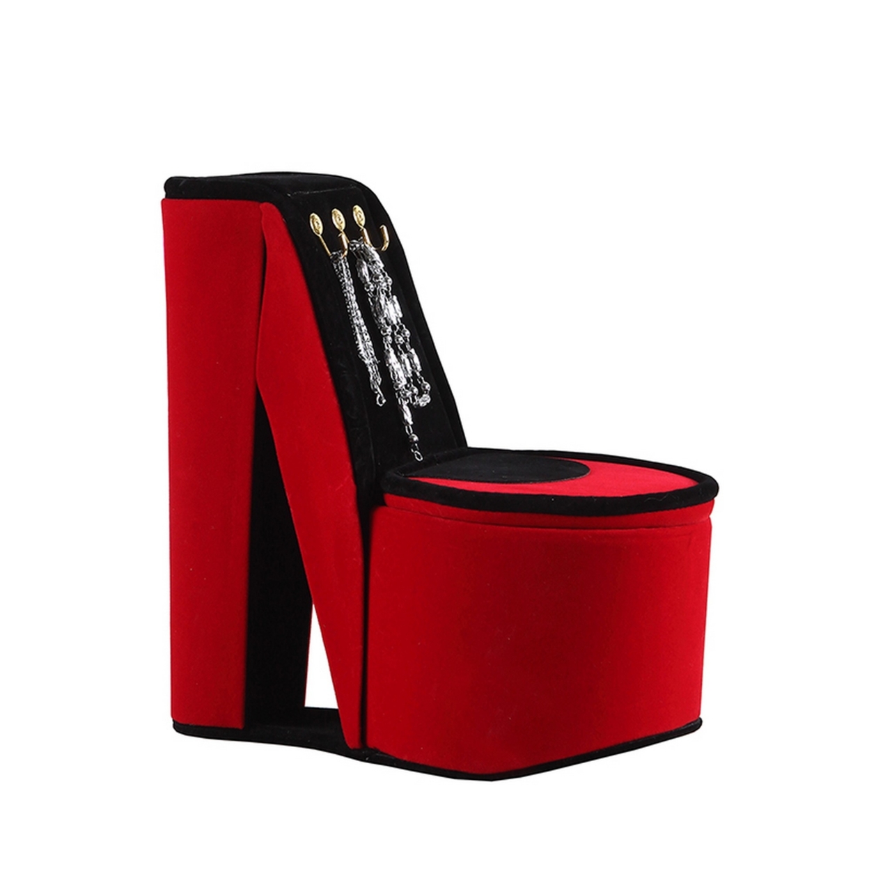 High Heel Shoe Jewelry Box With 3 Hooks And Storage, Red- Saltoro Sherpi