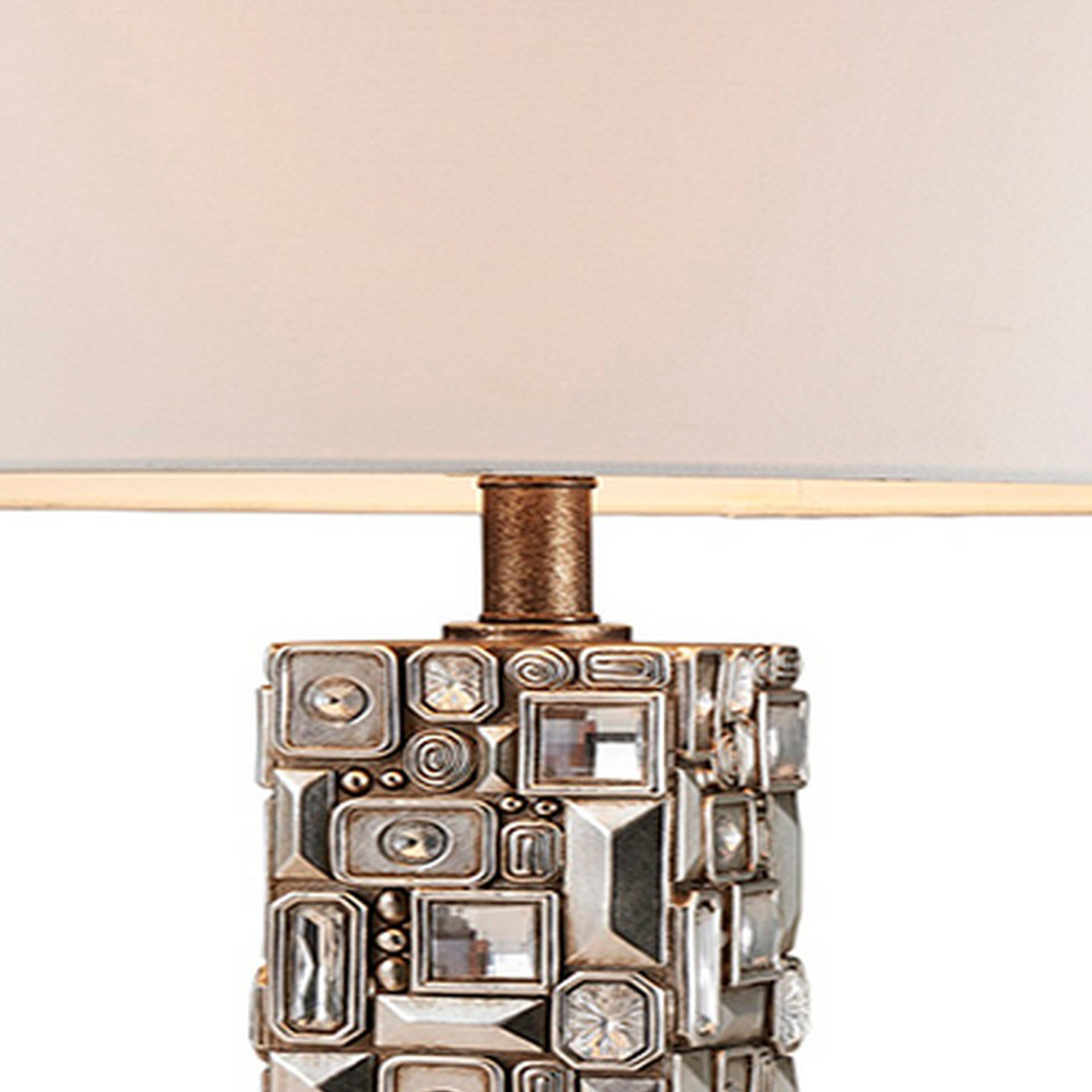 Table Lamp With Abstract Mirror Block Base, Bronze- Saltoro Sherpi