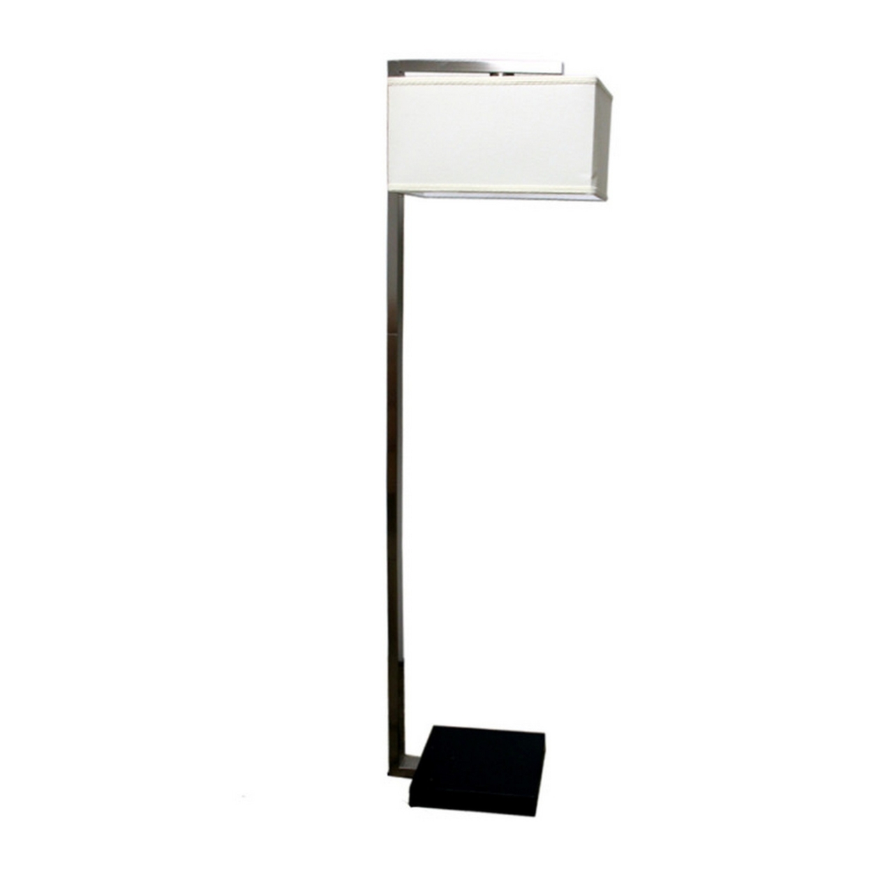 Metal Frame Support Floor Lamp With Hanging Rectangular Shade, Silver- Saltoro Sherpi