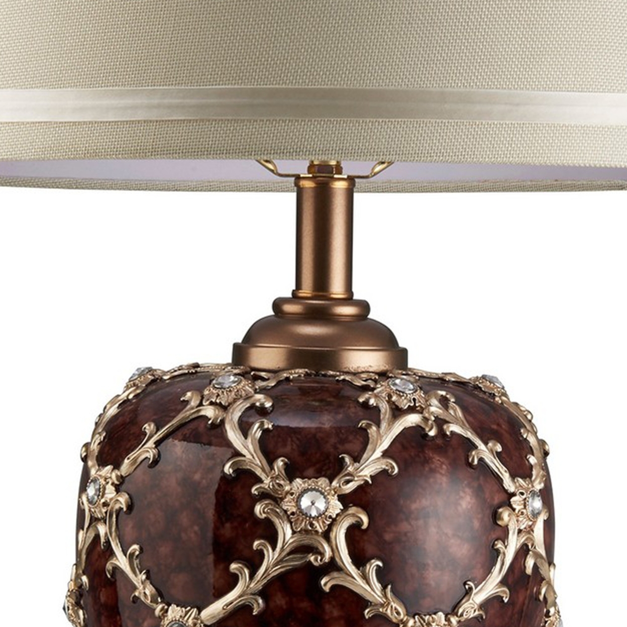 Polyresin Urn Shaped Table Lamp With Diamond Stencils Pattern, Brown- Saltoro Sherpi