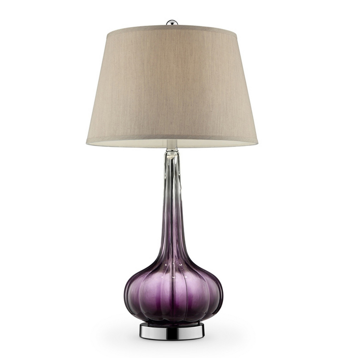 Onion Shaped Body Glass Table Lamp With Tapered Shade, Purple- Saltoro Sherpi