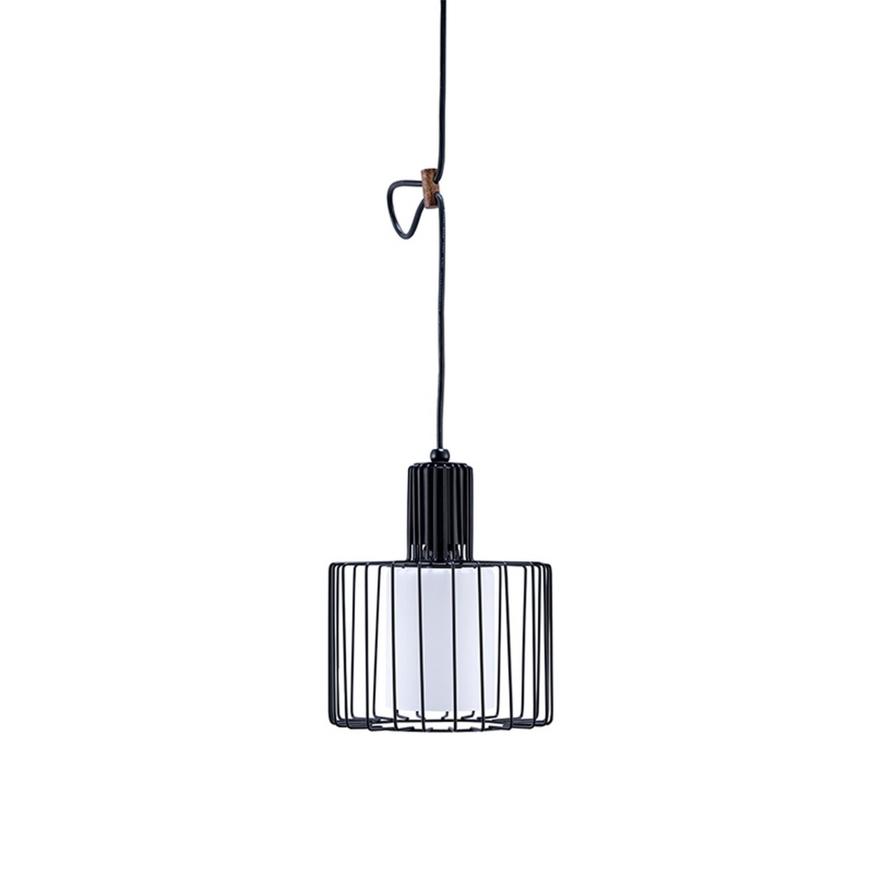 Pendant Ceiling With Wire Cage Frame And Frosted Glass, Black- Saltoro Sherpi