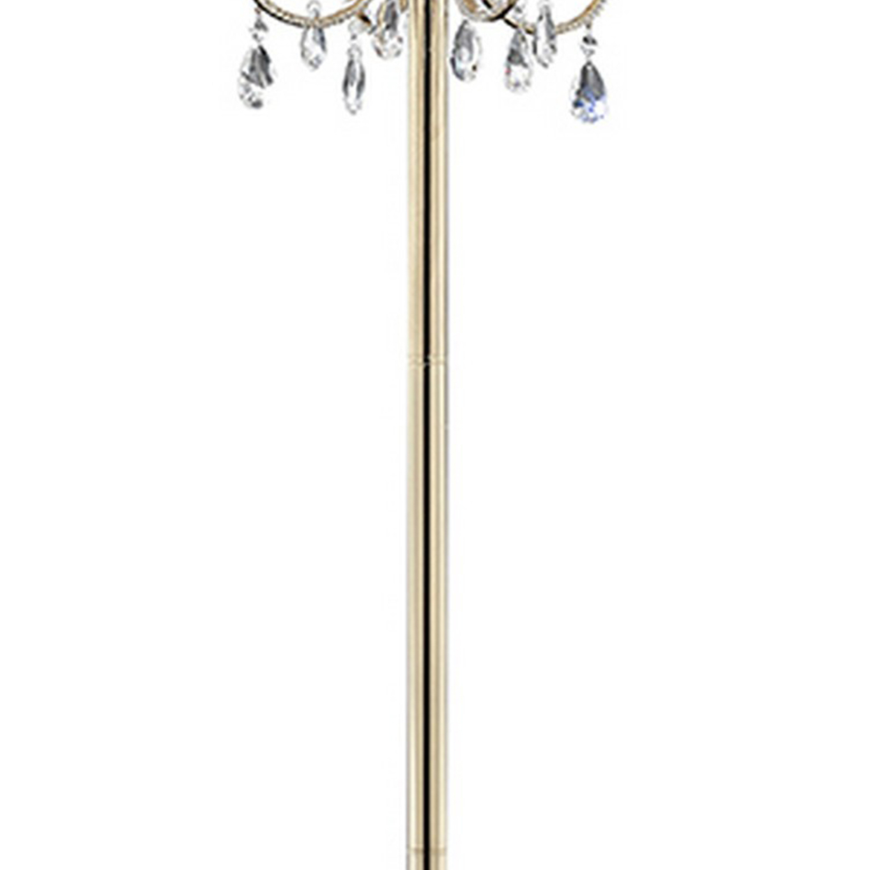 Floor Lamp With Crystal Accent And Baroque Printed Shade, Gold- Saltoro Sherpi