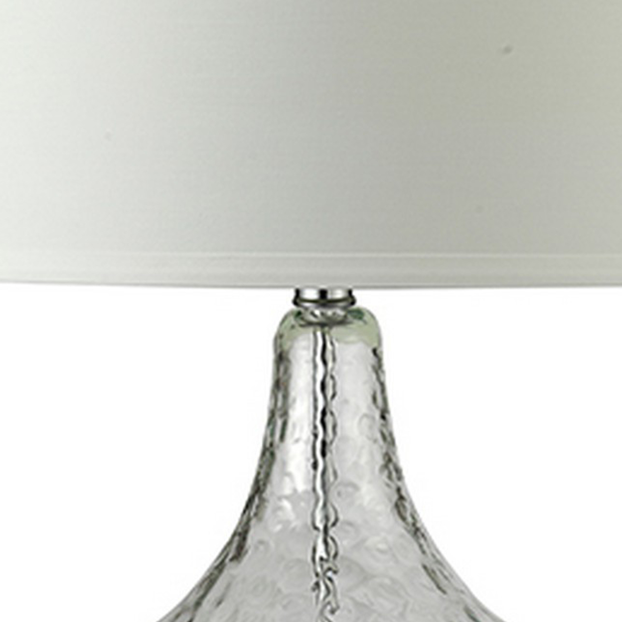 Table Lamp With Pot Bellied Glass Body, Clear And White- Saltoro Sherpi
