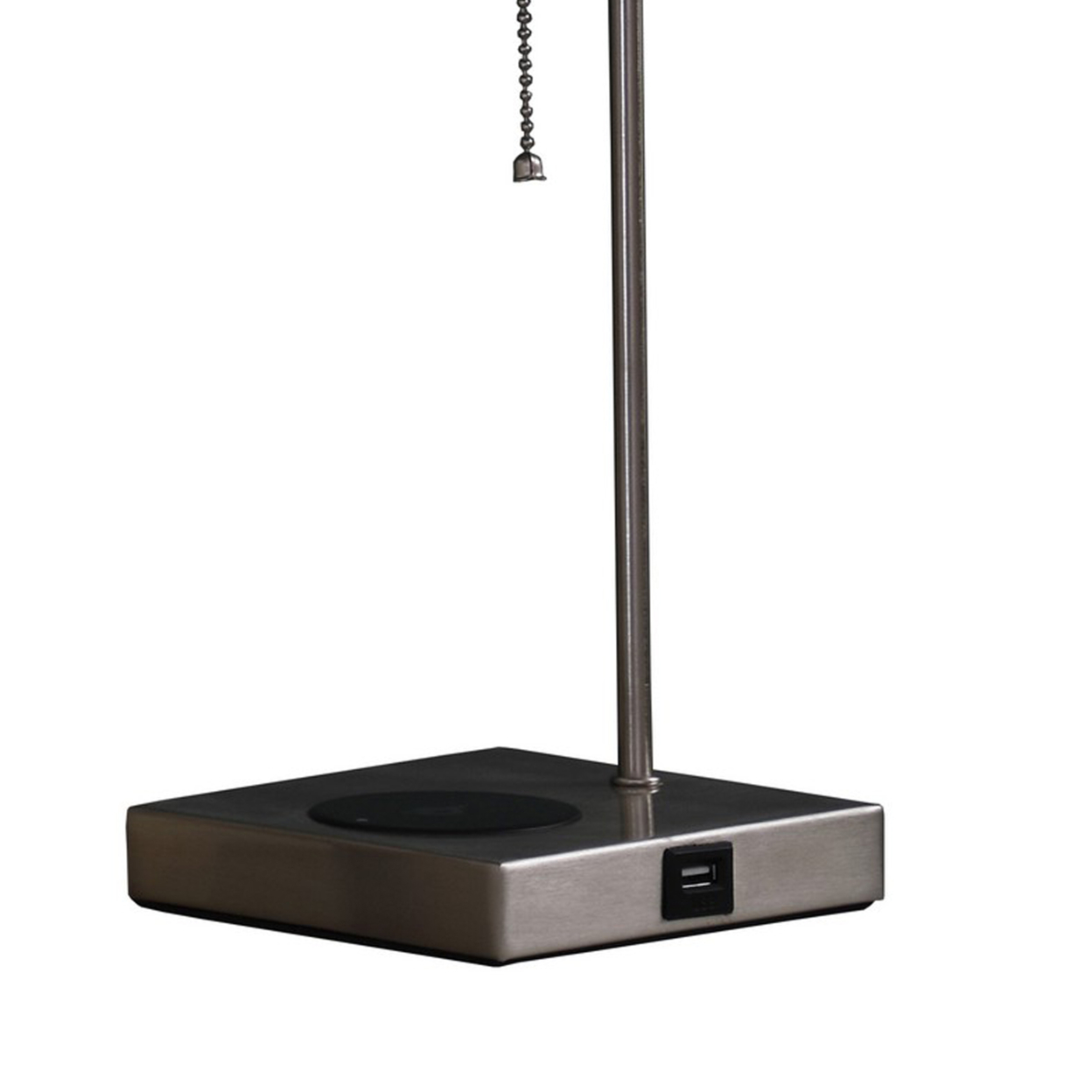 Table Lamp With Wireless Charging And Square Shade, Silver- Saltoro Sherpi