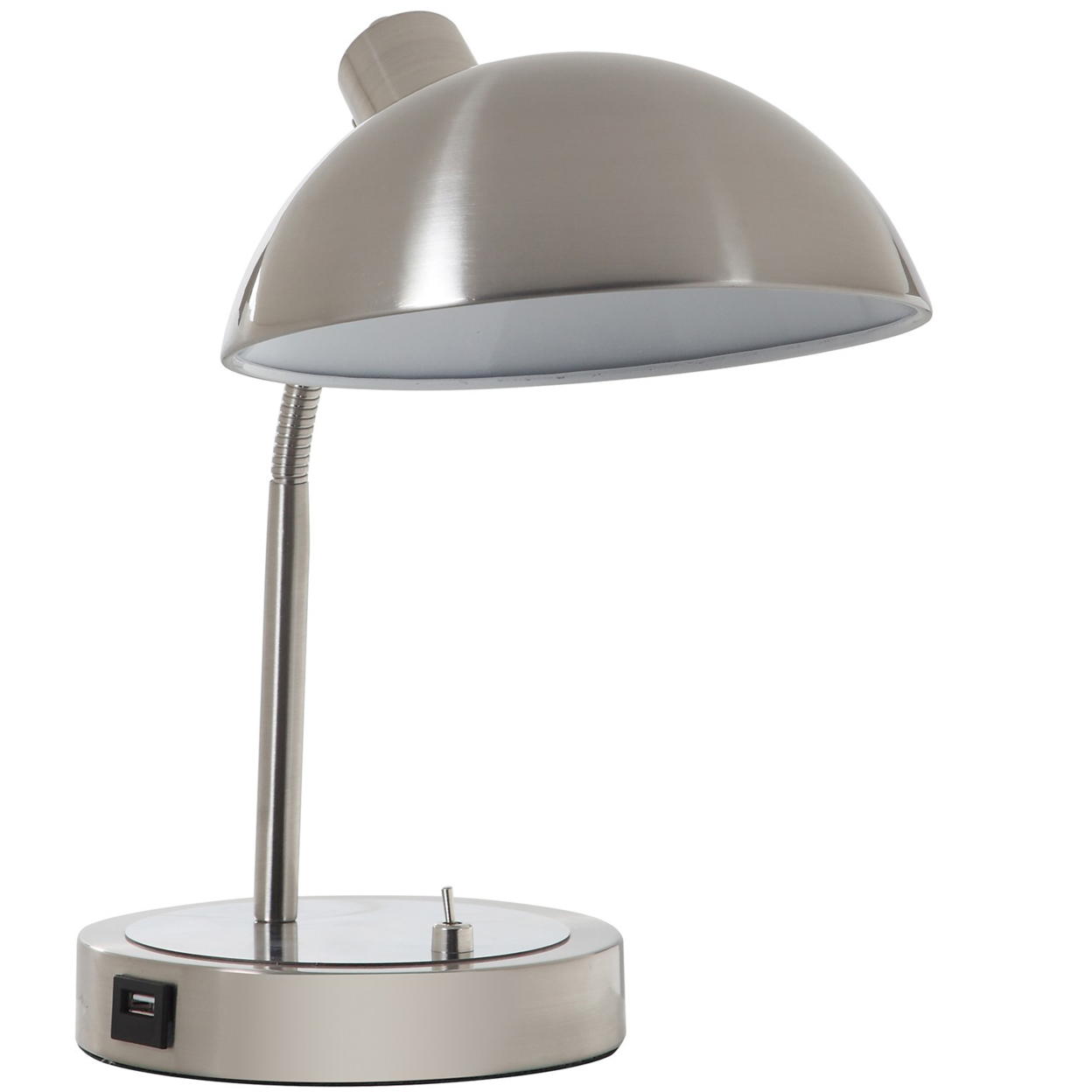 Desk Lamp With Adjustable Head And USB Port, Brushed Nickel- Saltoro Sherpi