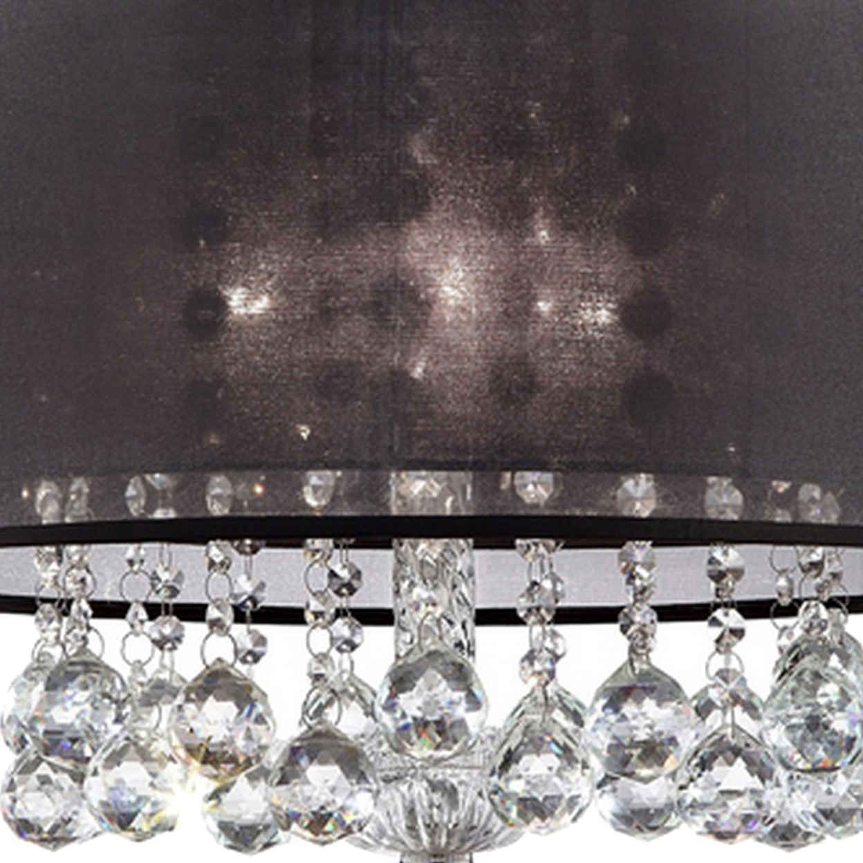 Dual Fabric Shade Ceiling Lamp With Hanging Crystal Accent, Clear And Black- Saltoro Sherpi